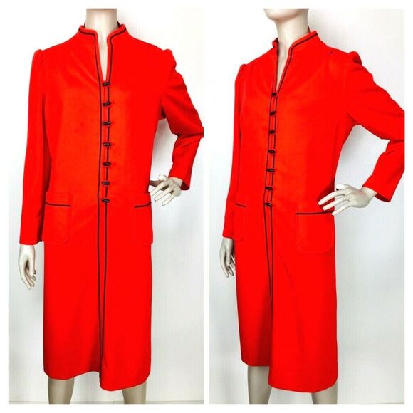 Vintage 60s Marty Gutmacher Red Puff Sleeves Mod Toggle Button Shift Dress S/M/L - Picture 3 of 7